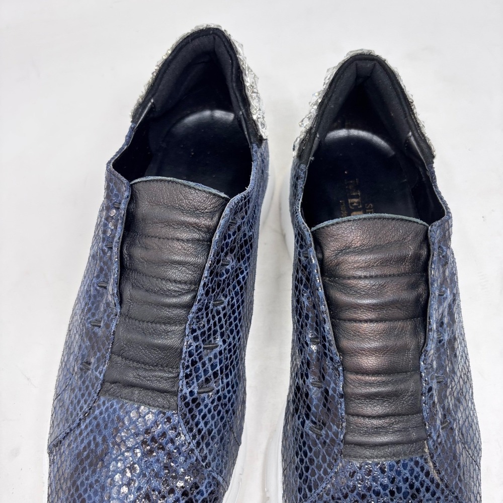 Sesto Meucci Sneakers Size 8 Blue Snake Print Leather‎ Rhinestone Heels - Picture 3 of 14